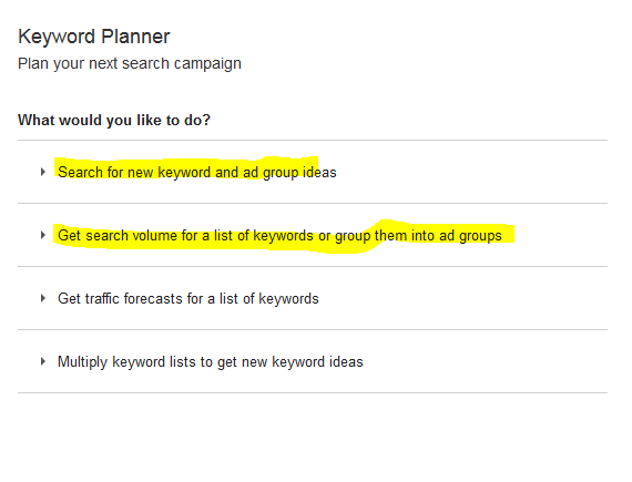 keyword planner 2